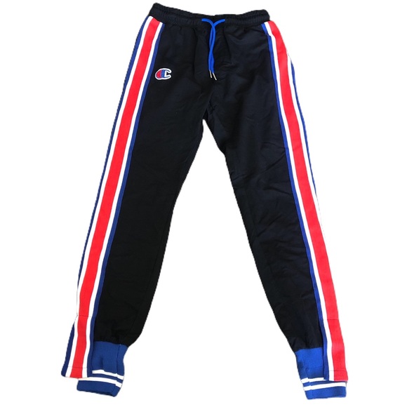 blue and black sweatpants